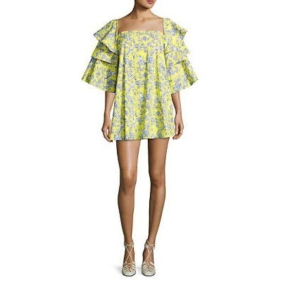 Caroline Constas‎ Carmen Ruffle-Sleeve Dress Women Size Small - Picture 2 of 7